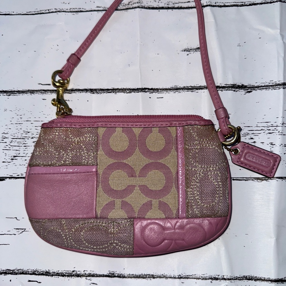 Coach Pink and Tan Patchwork Clutch